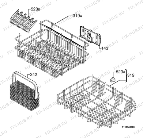 Взрыв-схема посудомоечной машины Progress PVS1540 - Схема узла Basket 160